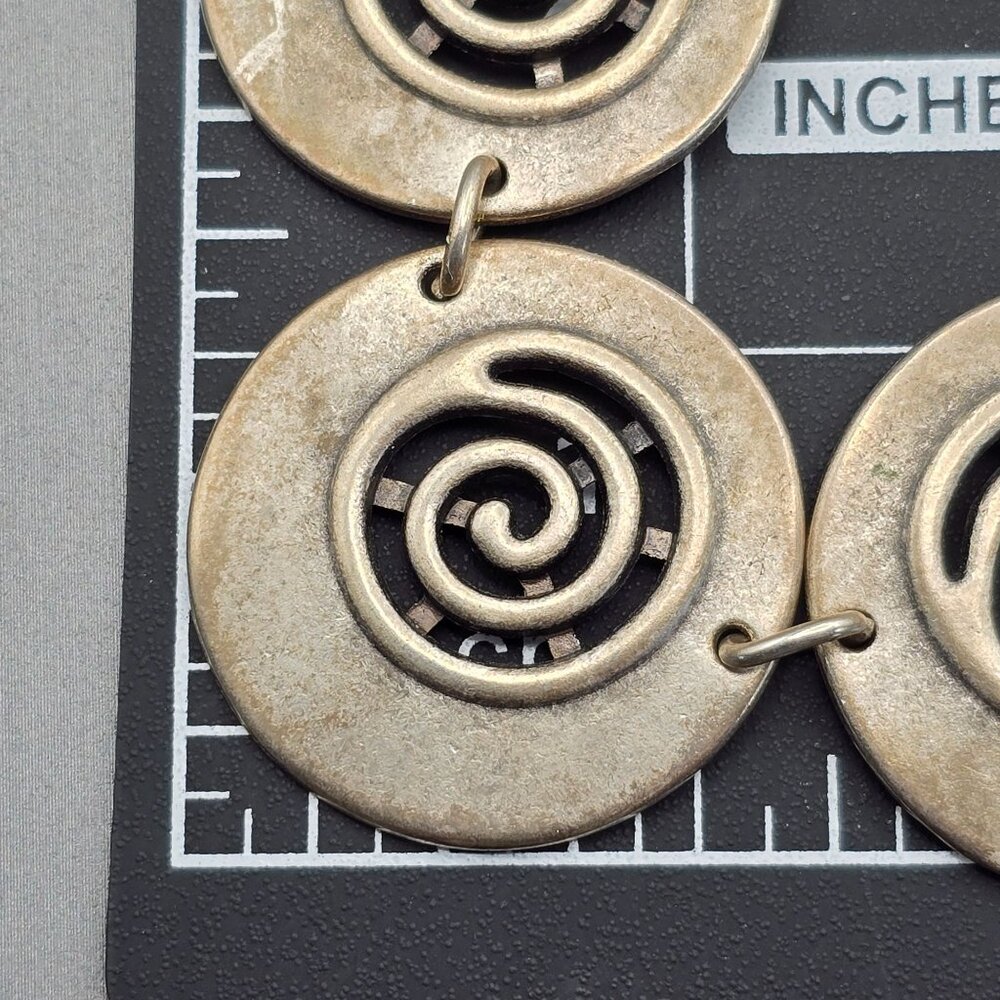 VTG Swirl Disc Medallion Statement Necklace 16" Antique Silver-Plate Adjustable - Picture 10 of 13
